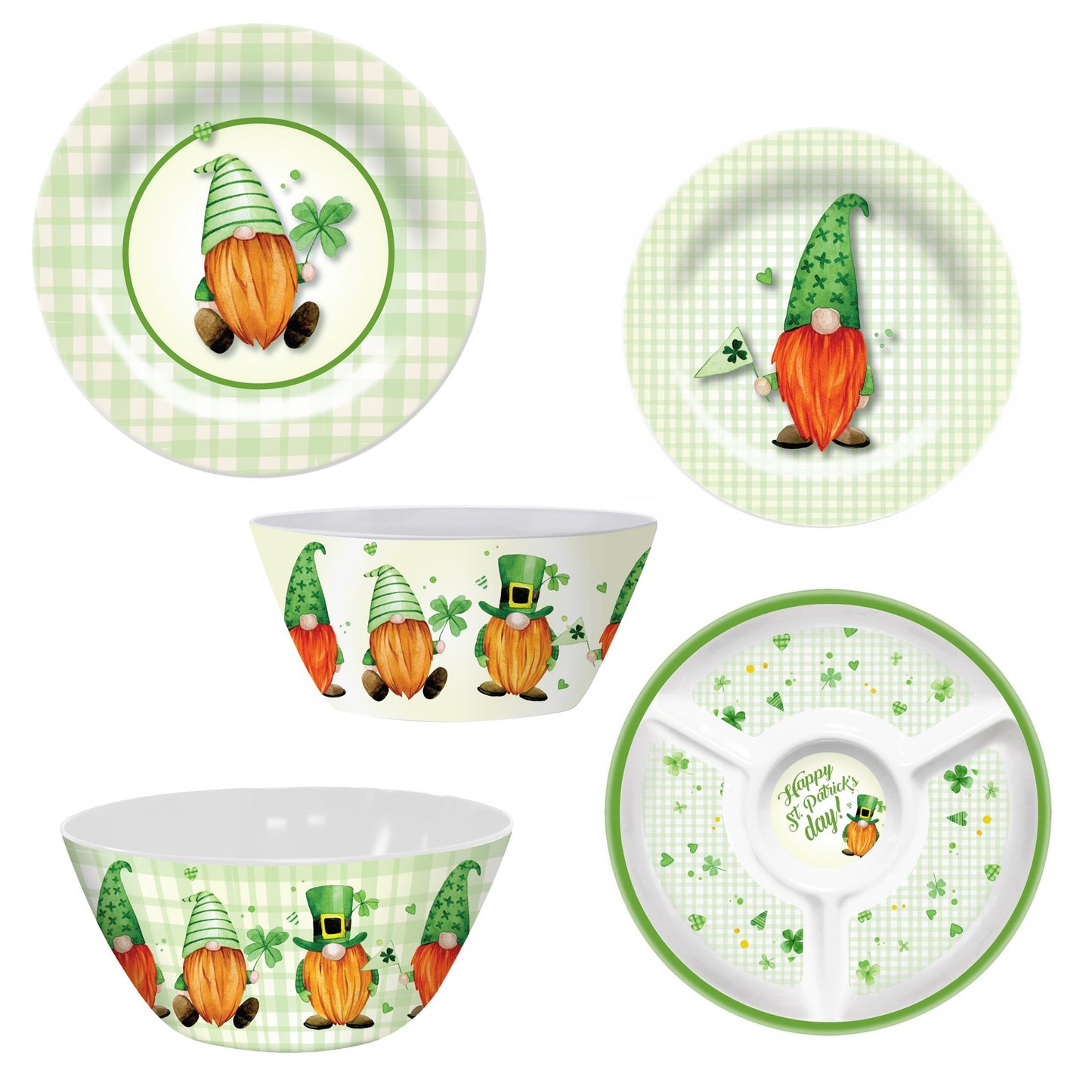 96pc Melamine Dinnerware Assorted PDQs (MH - 22in) - Irish Gnomes