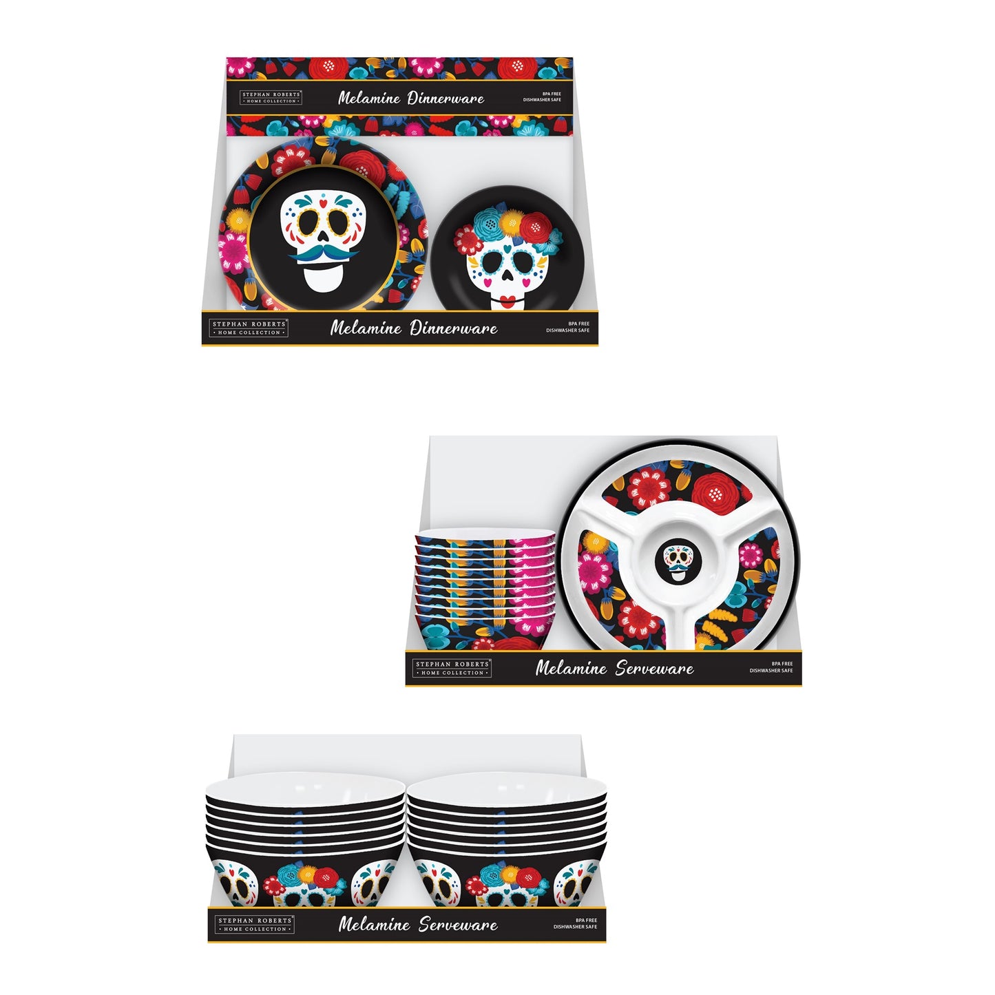 96pc Melamine Dinnerware Assorted PDQs (22in) - Day Of The Dead Floral