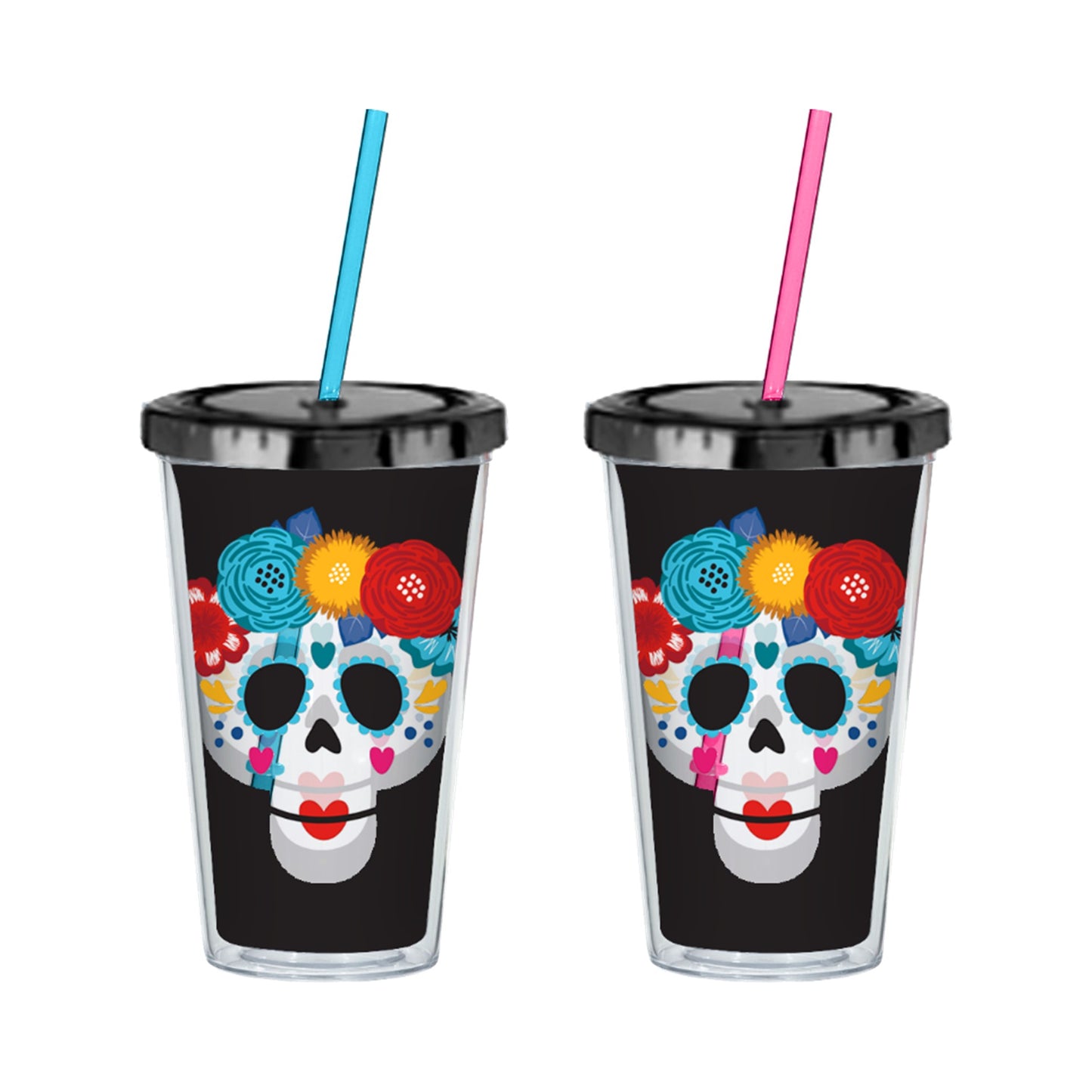 16oz PS D-Wall Travel Tumbler PDQ - Day Of The Dead Floral