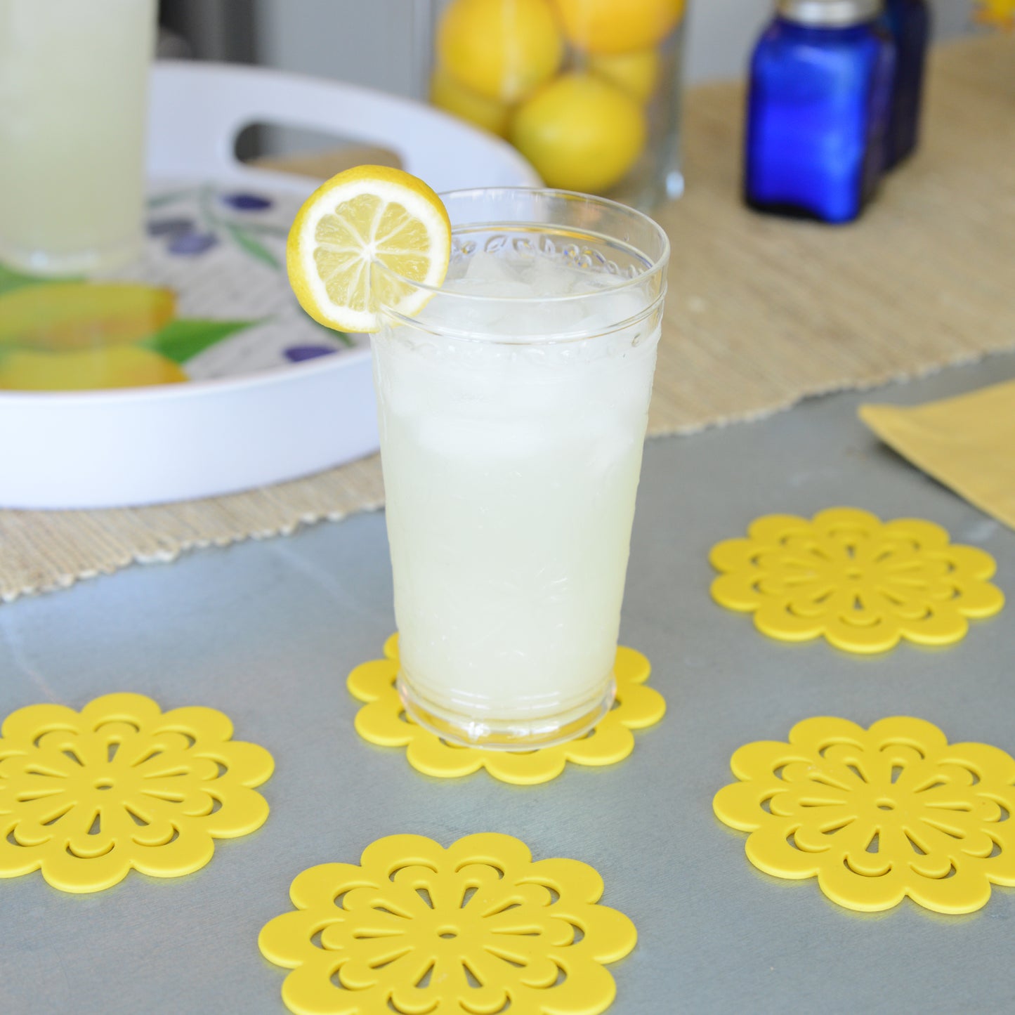 6pc Silicone Flower Coasters - Country Lemon