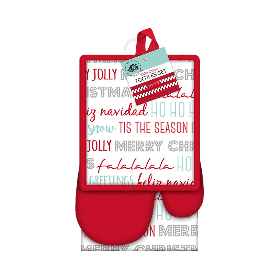 Various Cotton 3pc Textiles Set - Christmas Melody