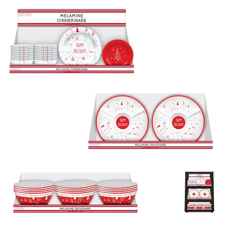 96pc Melamine Dinnerware Assorted (32in) - Happy Holidays