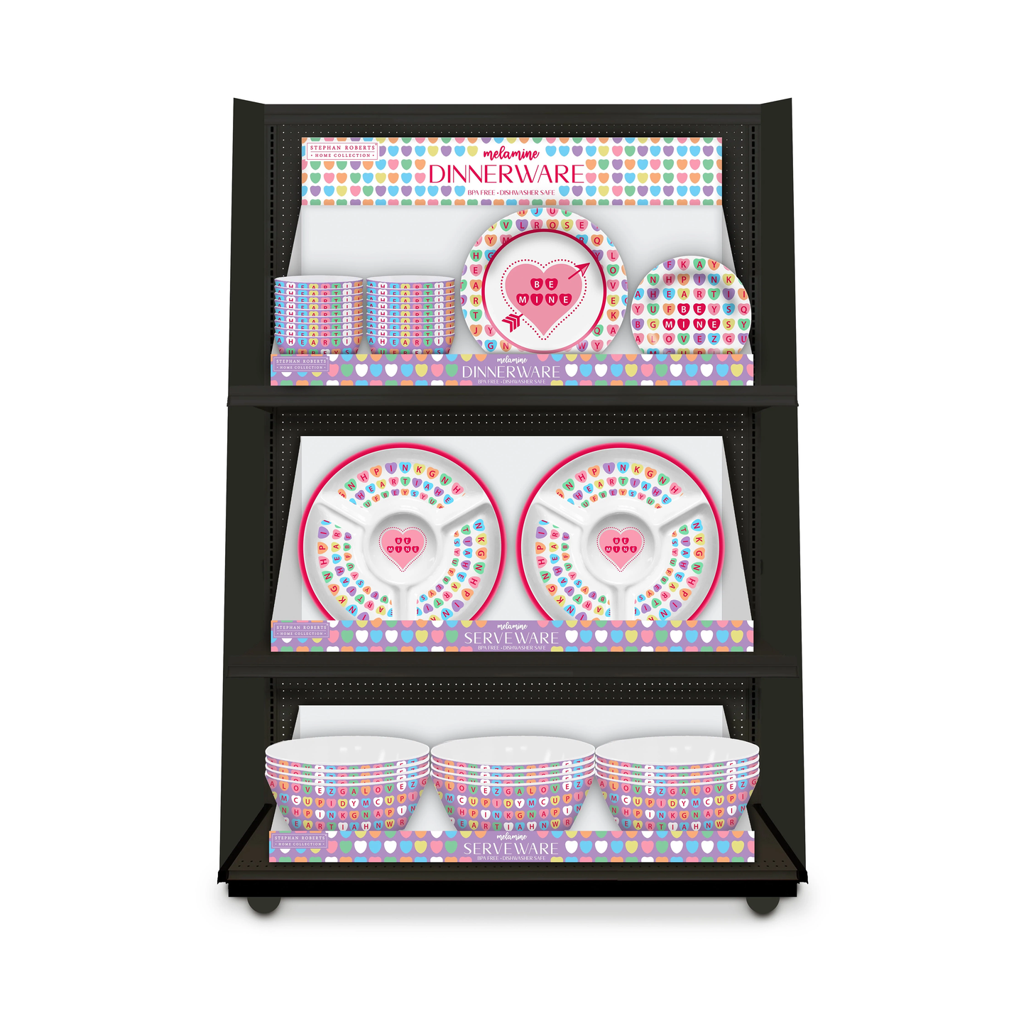 96pc Melamine Dinnerware Assorted PDQs (32in) - Candy Hearts