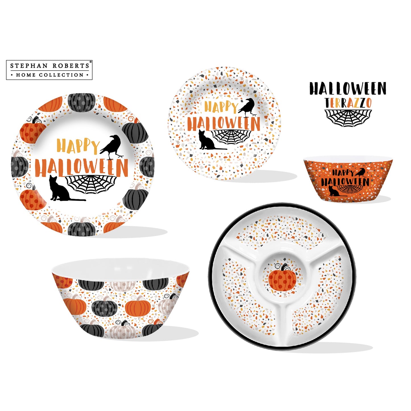96pc Melamine Dinnerware Assorted PDQs (32in) - Halloween Terrazo