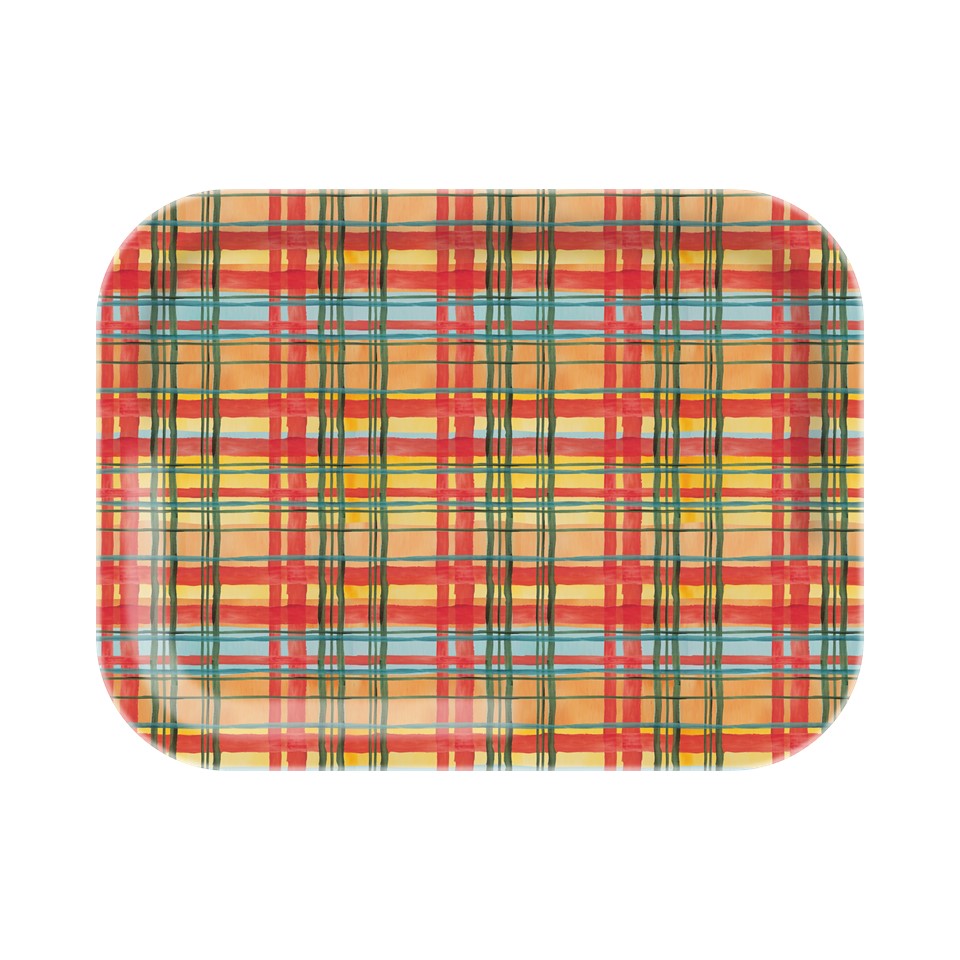 15.12in Melamine Rectangular Tray - Harvest Plaid