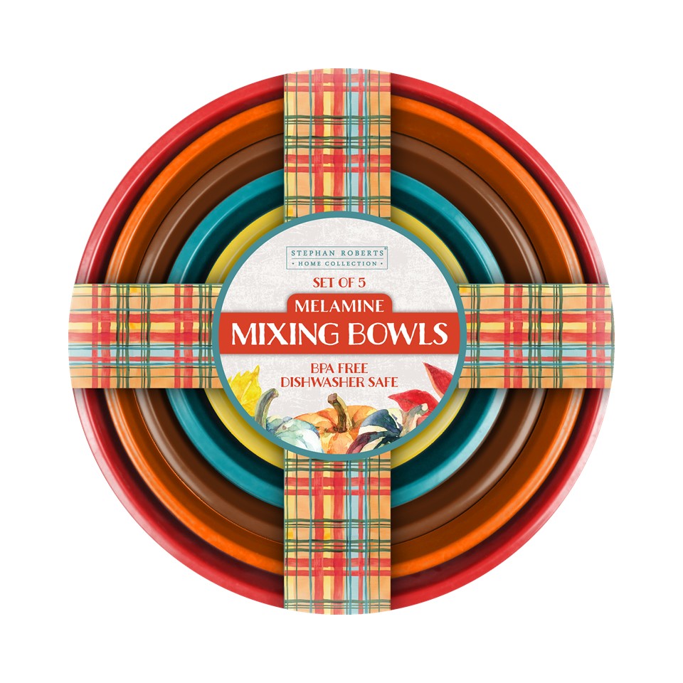 5pc Melamine Mixing Bowl Set - Harvest Plaid