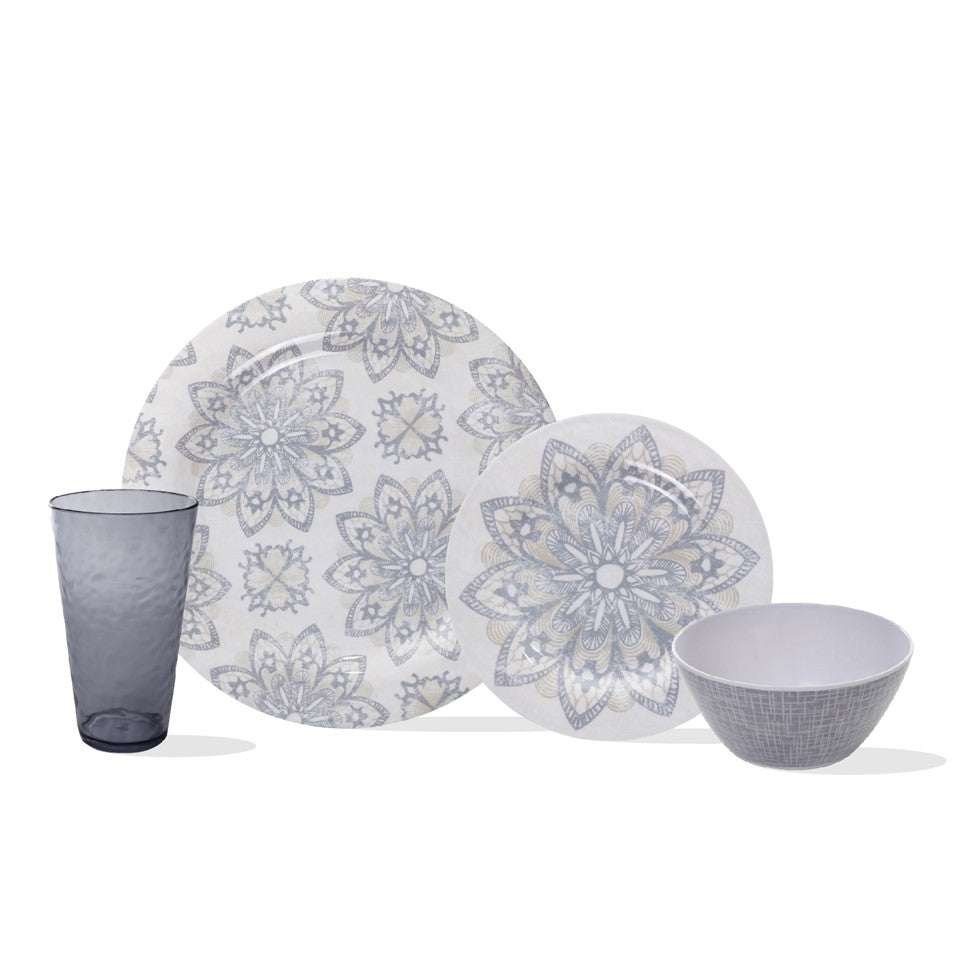 42pc Melamine / PS Dinnerware PDQ Assorted - Antique Mandala