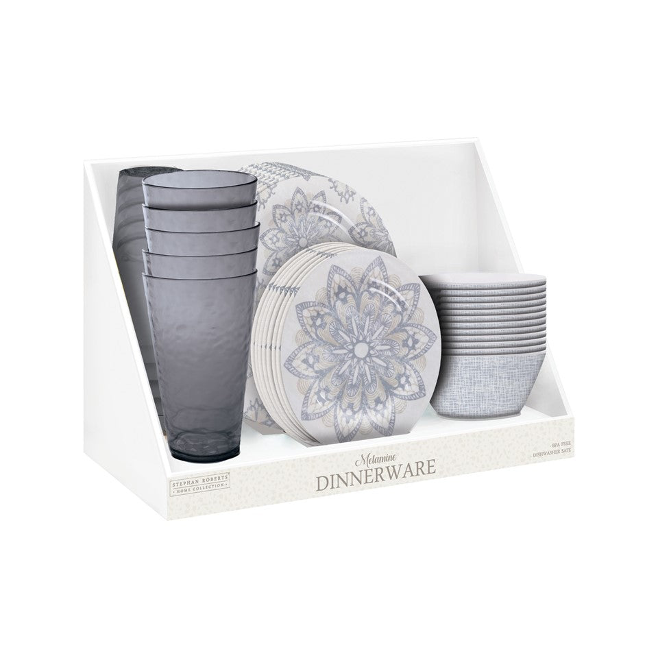 42pc Melamine / PS Dinnerware PDQ Assorted - Antique Mandala