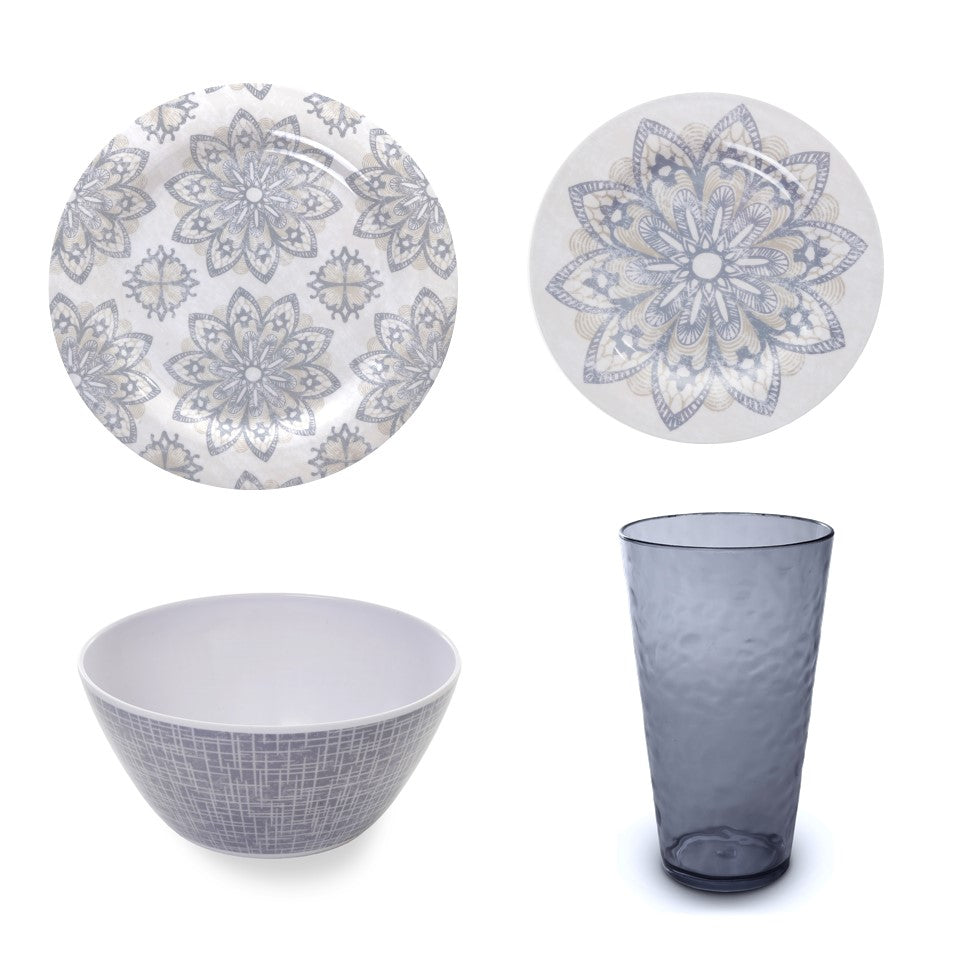42pc Melamine / PS Dinnerware PDQ Assorted - Antique Mandala