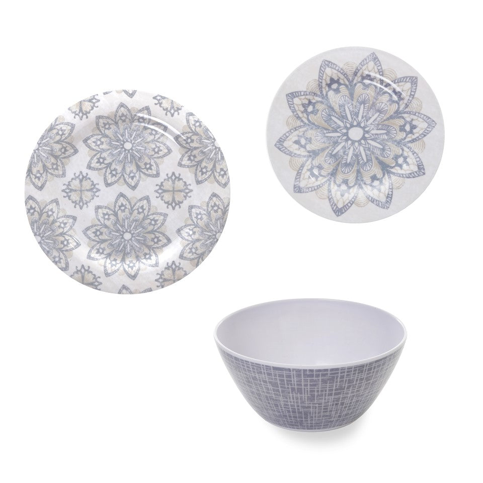 12pc Melamine / PS Standard Dinnerware (01pk E-Com) Set - Antique Mandala