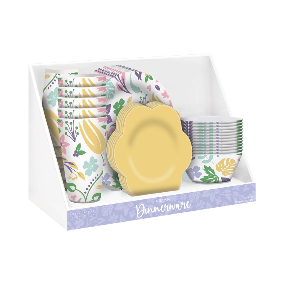 42pc Melamine Dinnerware Assorted PDQ - Flower - Spring Flurry