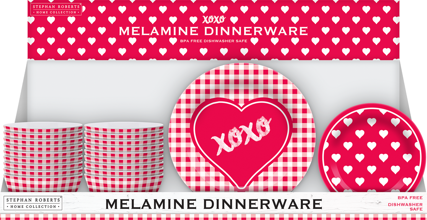 96pc Melamine Dinnerware Assorted PDQS (32in) - Gingham Valentine