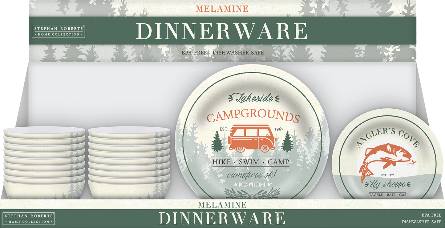 96pc Melamine Dinnerware Assorted PDQs (32in) - Lakeside Campgrounds