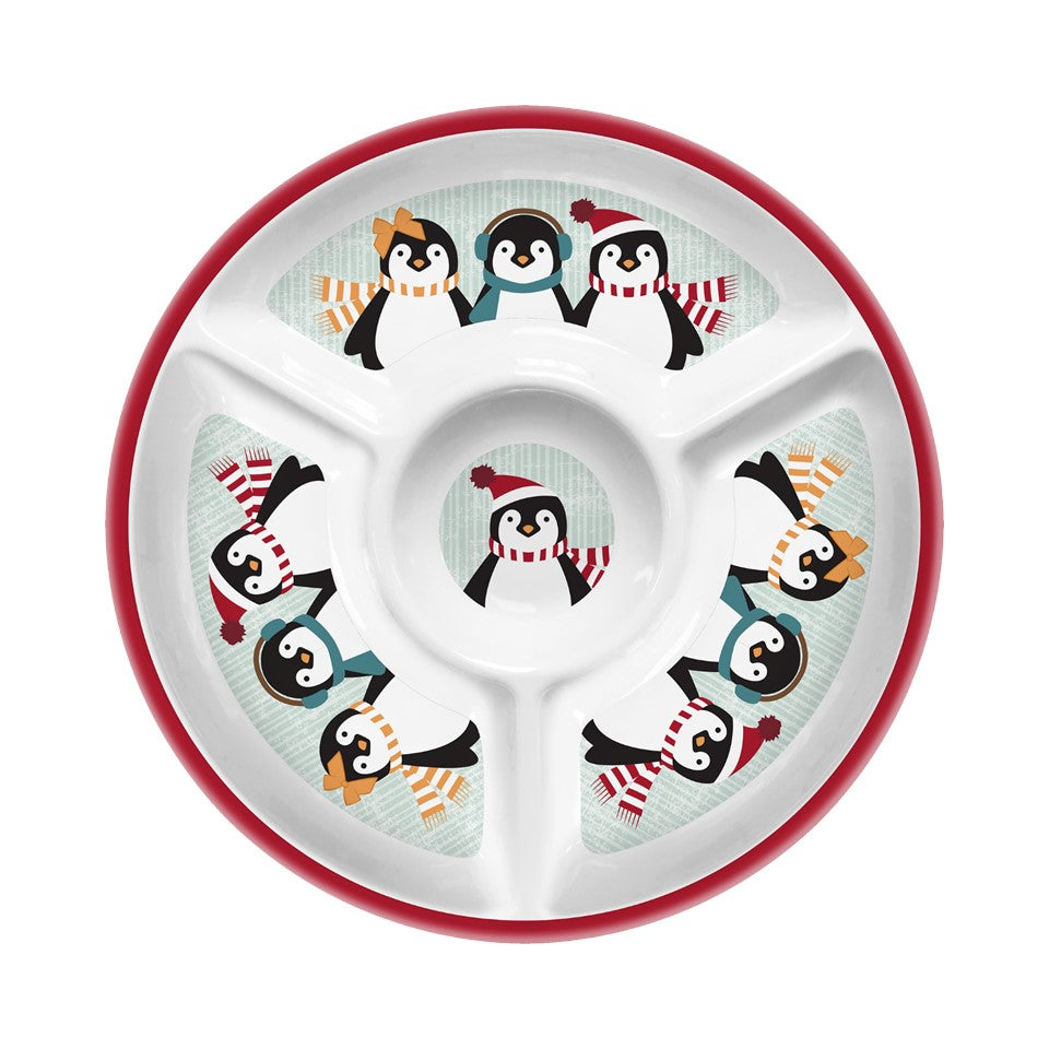 13.25in Melamine C&D Tray - Playful Penguins