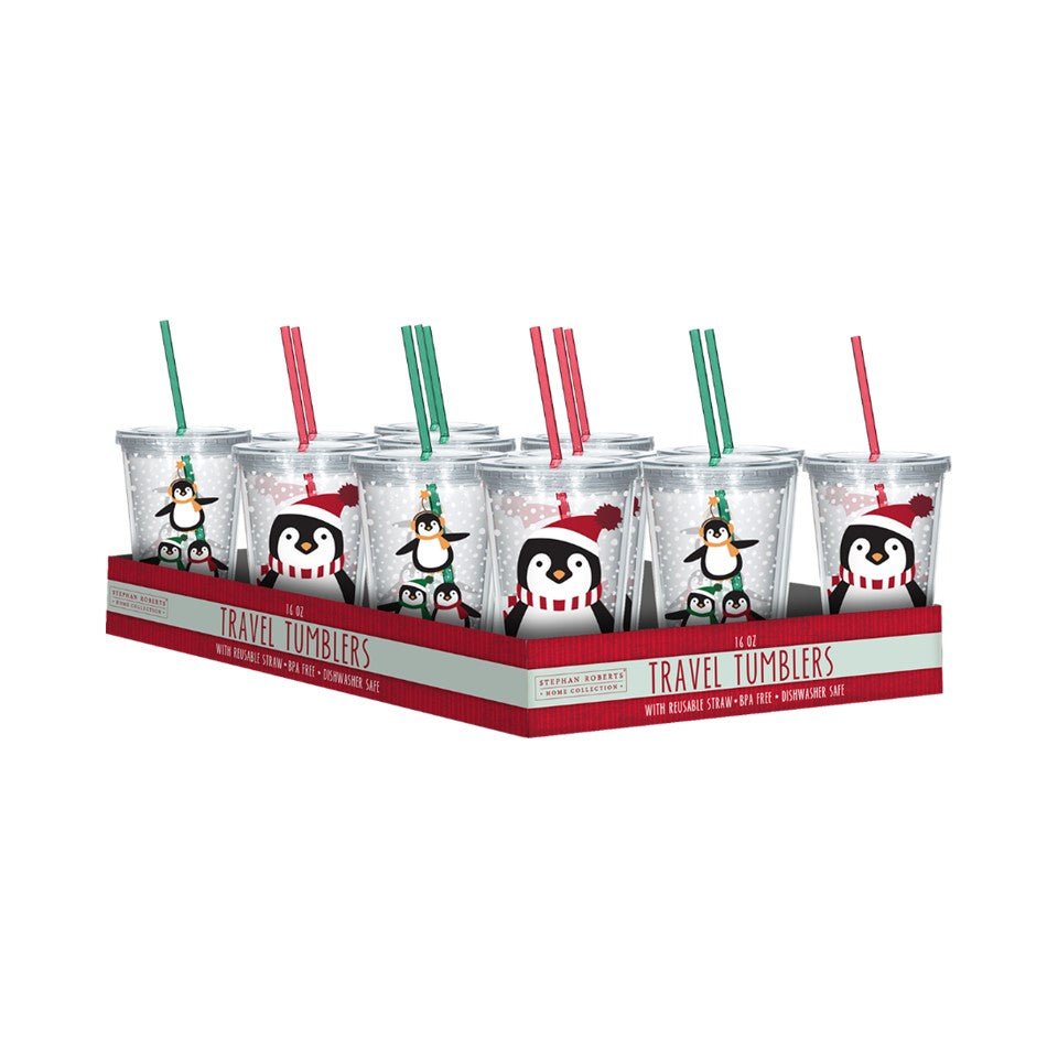 16oz PS D-Wall Travel Tumbler PDQ - Playful Penguins