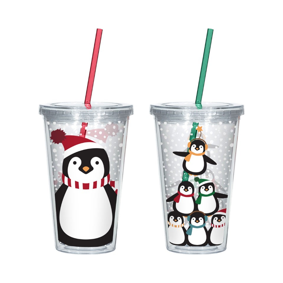 16oz PS D-Wall Travel Tumbler PDQ - Playful Penguins