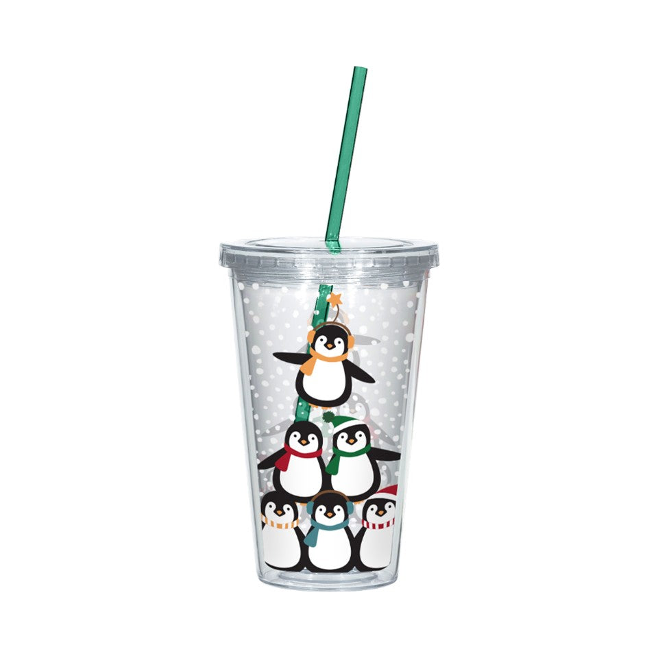 16oz PS D-Wall Travel Tumbler PDQ - Playful Penguins