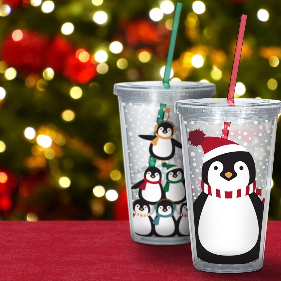 16oz PS D-Wall Travel Tumbler PDQ - Playful Penguins