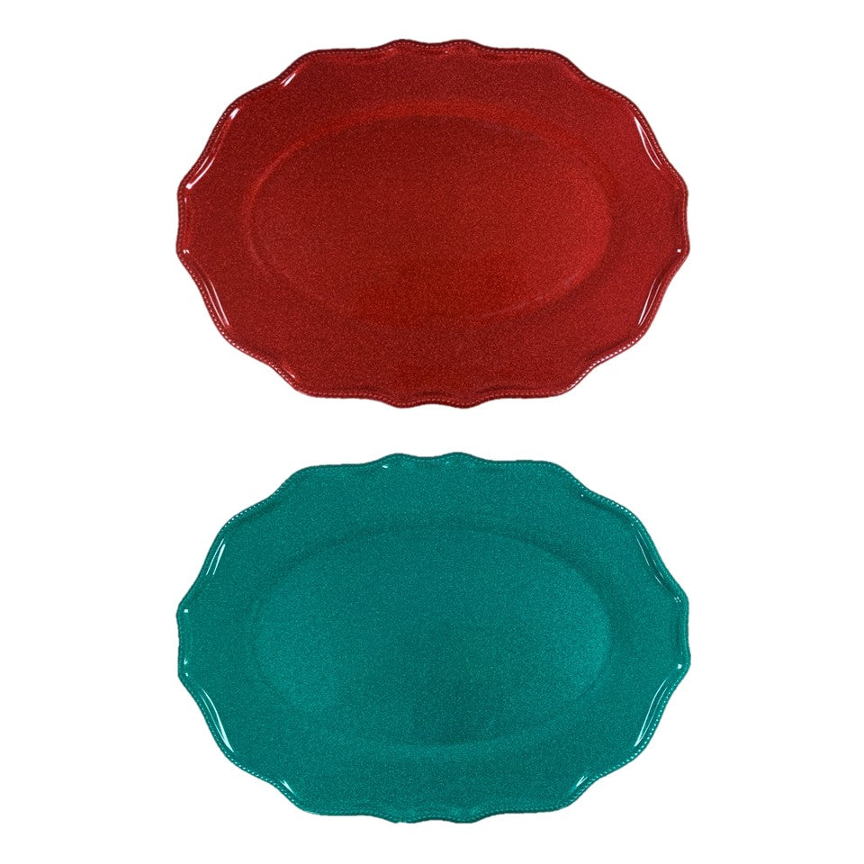 15.9X11.5in Melamine Wavy Edge Oval Tray - Christmas Cheer