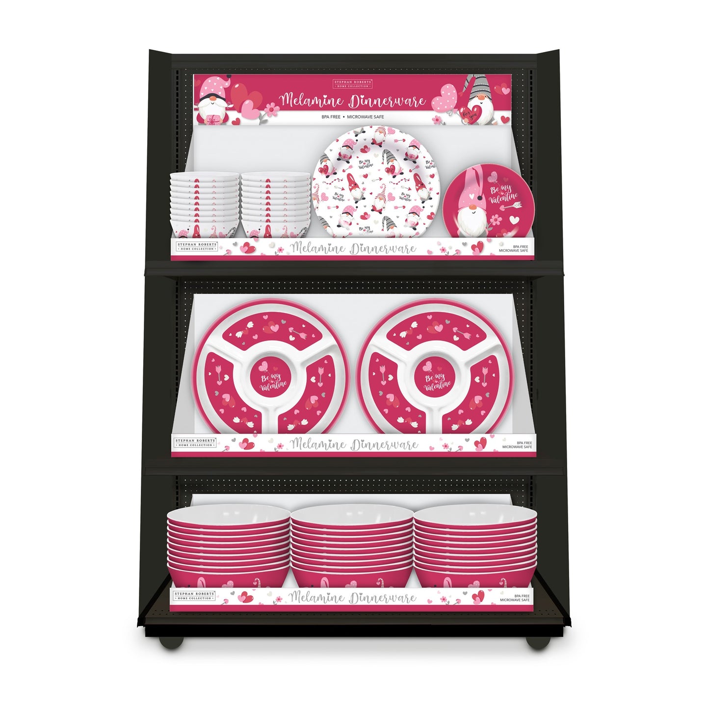 96pc Melamine Dinnerware Assorted PDQs (32in) - Valentine Gnomes