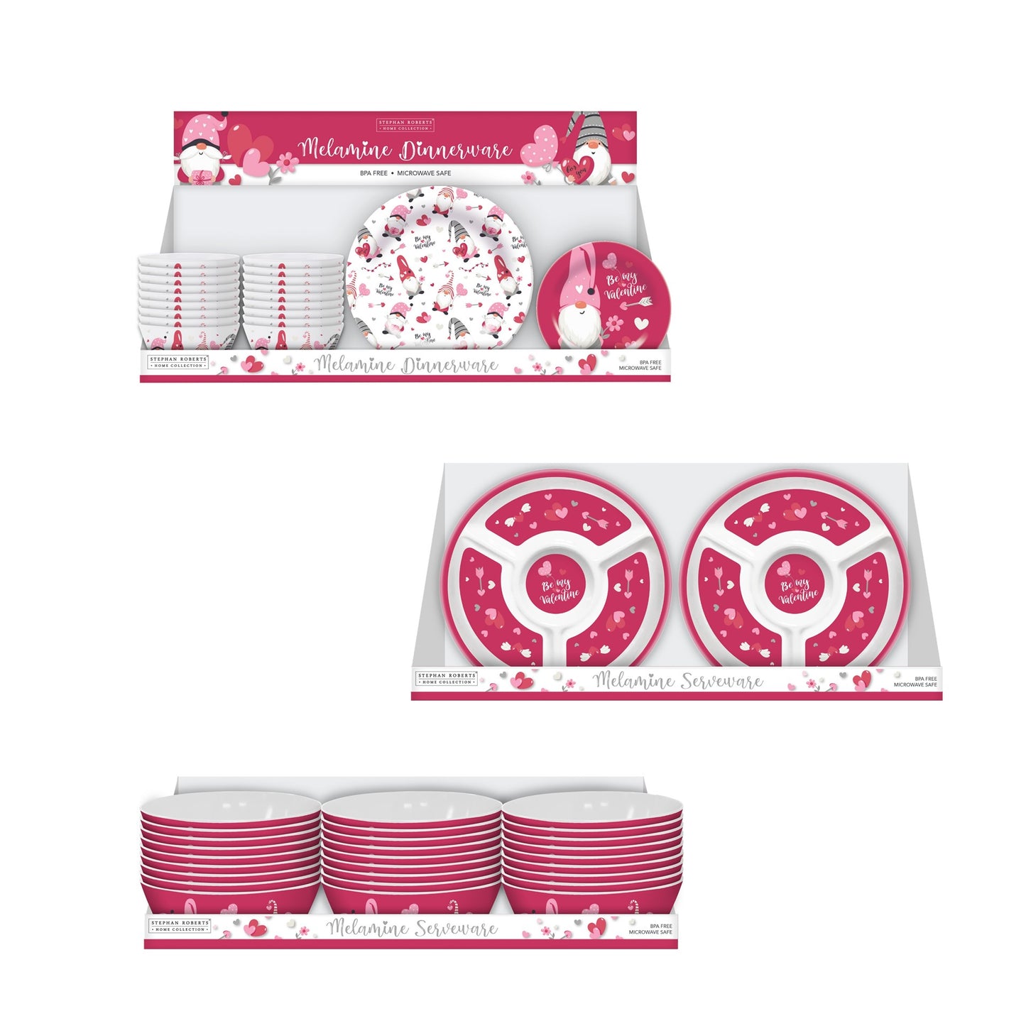 96pc Melamine Dinnerware Assorted PDQs (32in) - Valentine Gnomes