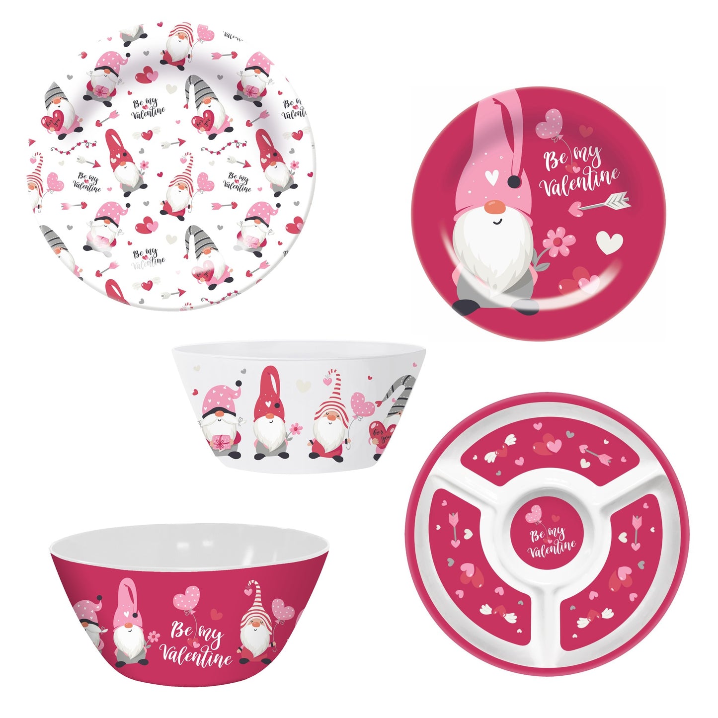 96pc Melamine Dinnerware Assorted PDQs (32in) - Valentine Gnomes