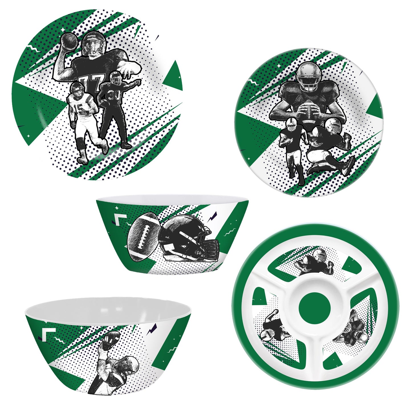 96pc Melamine Dinnerware Assorted PDQs (22in) - It's Game Time