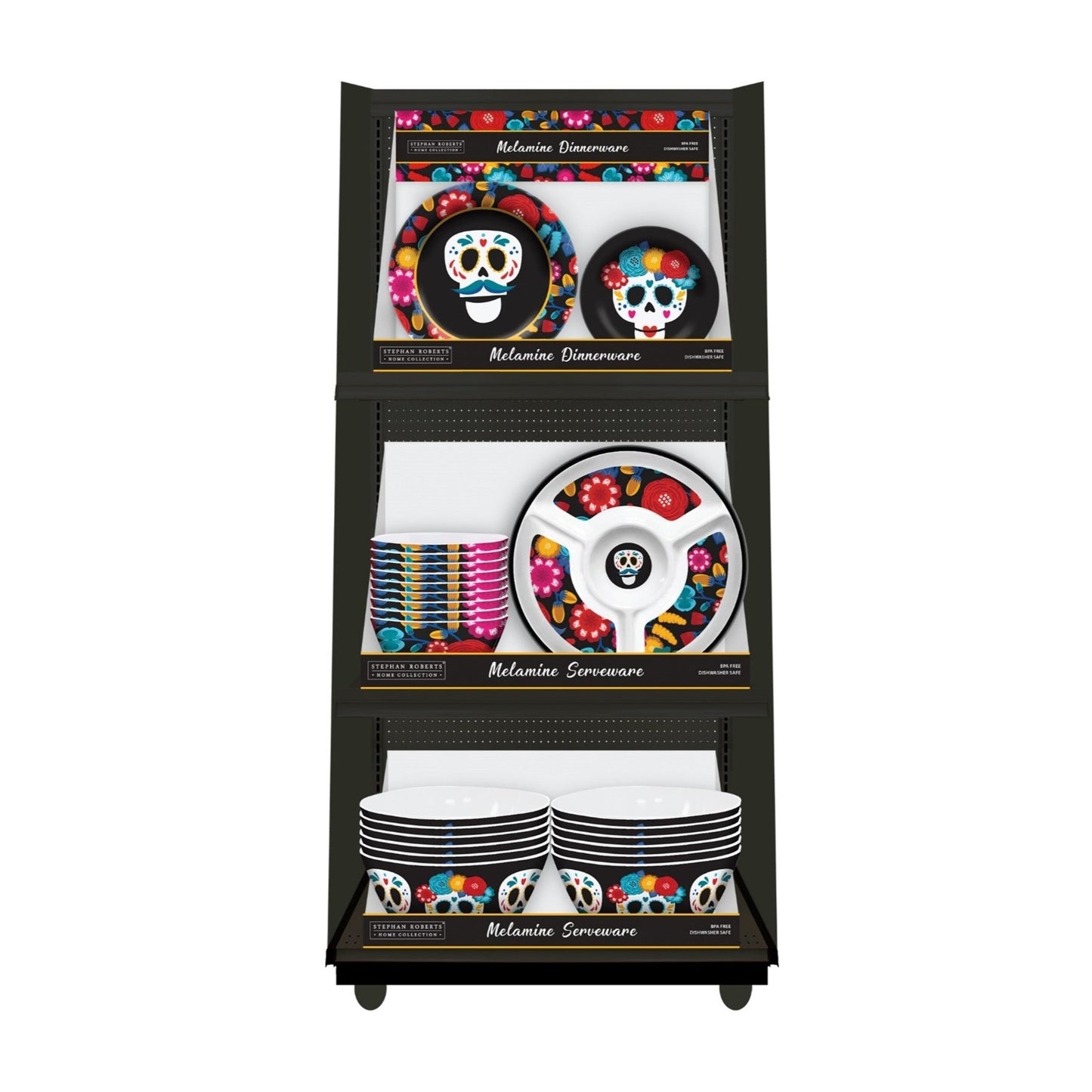 96pc Melamine Dinnerware Assorted PDQs (22in) - Day Of The Dead Floral