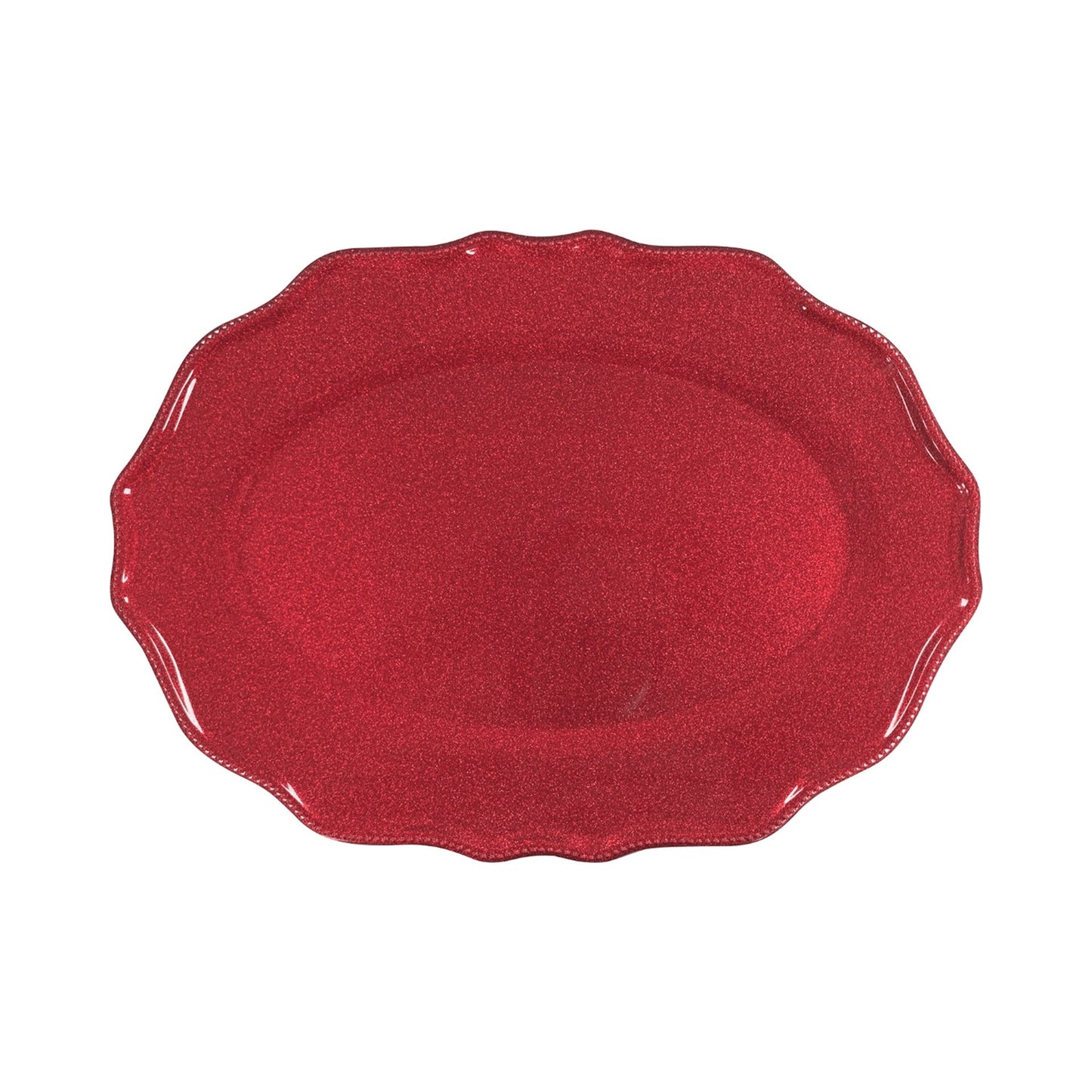 15.9X11.5in Melamine Wavy Edge Oval Tray W/ Glitter Finish - Rustic Holiday