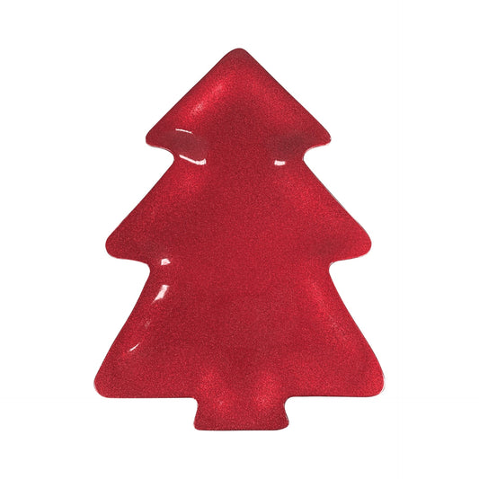 12.6X9.25in Melamine Christmas Tree Tray W/ Glitter Finish - Rustic Holiday