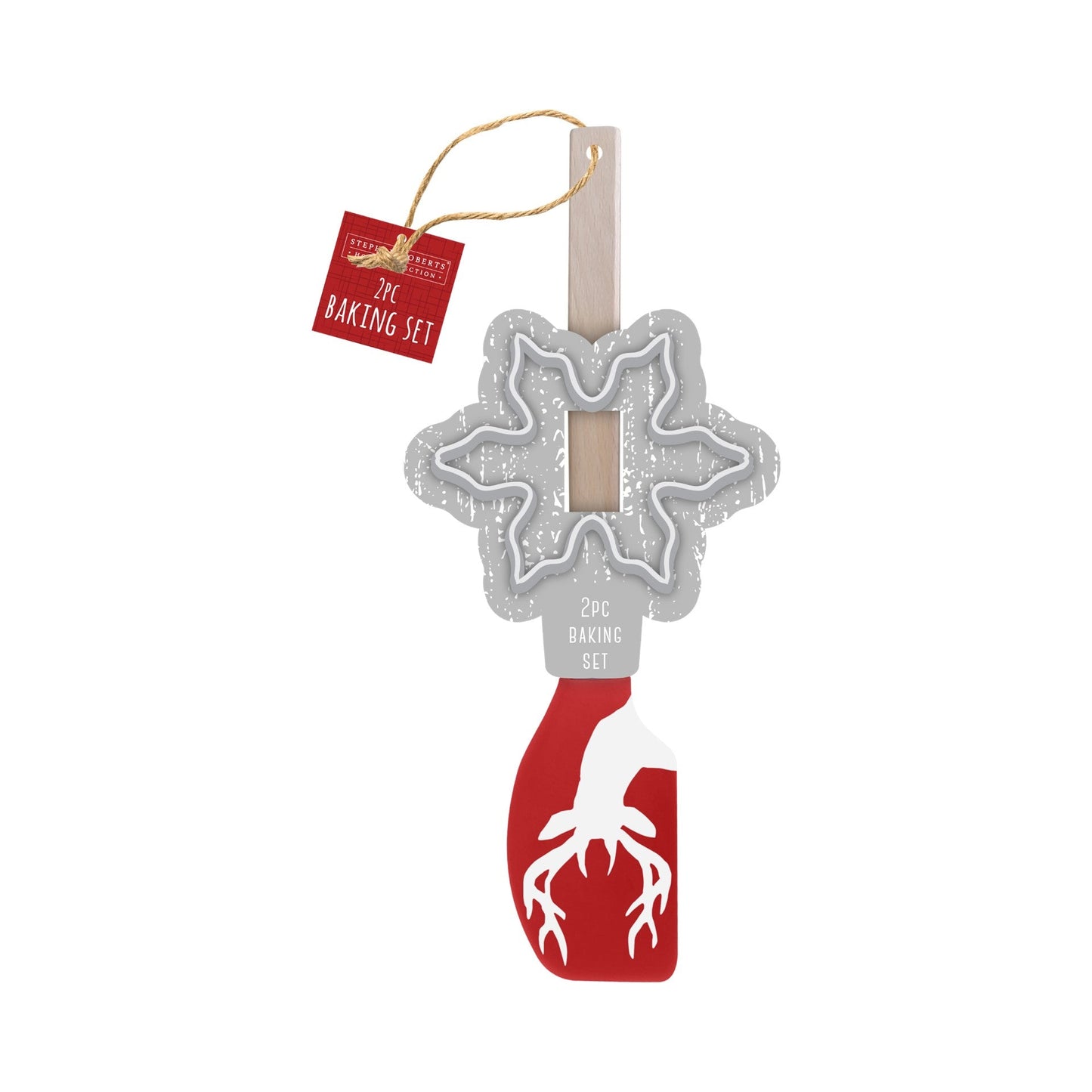 2pc Silicone / Beechwood 12.6 Spatula W/ Cookie Cutter Gift - Rustic Holiday