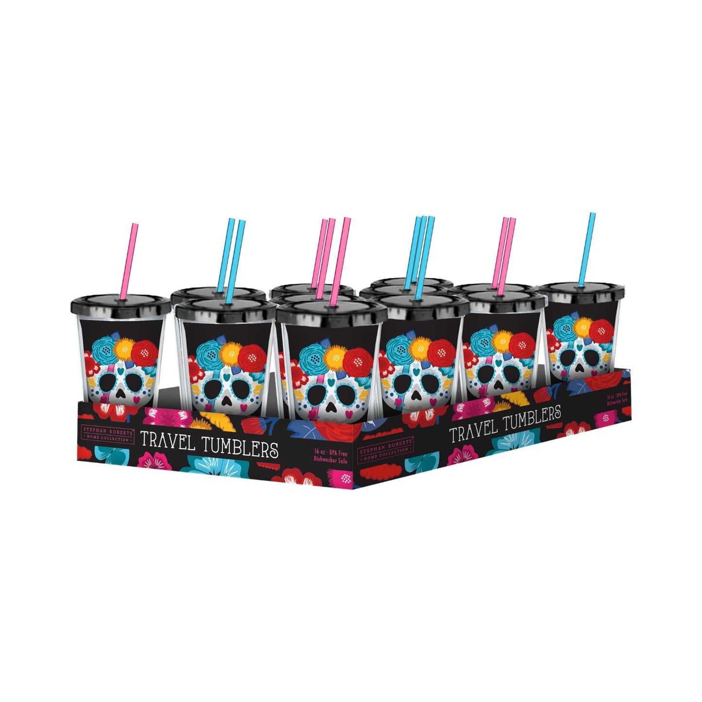 16oz PS D-Wall Travel Tumbler PDQ - Day Of The Dead Floral