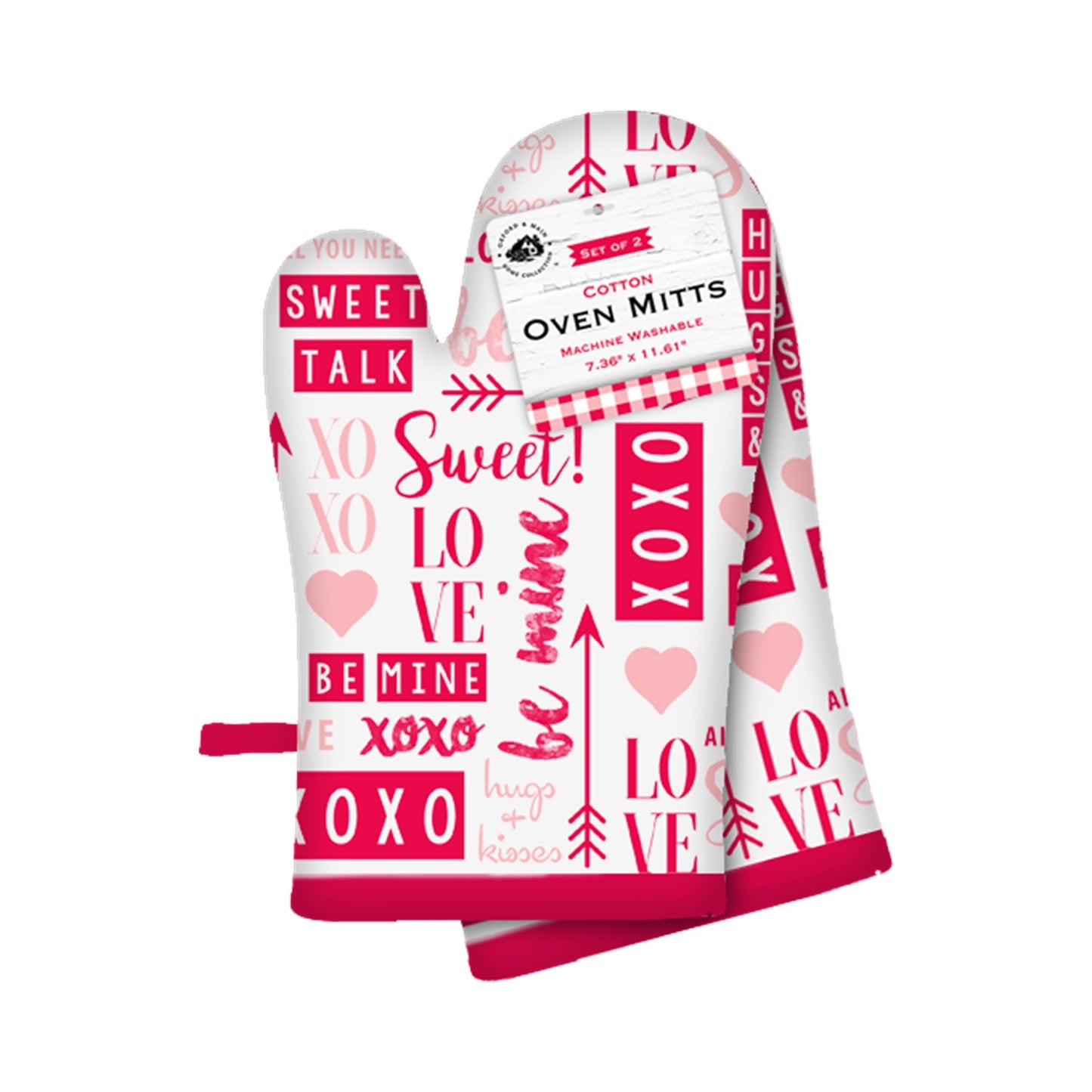 7X12in Cotton Oven Mitt Set - Gingham Valentine