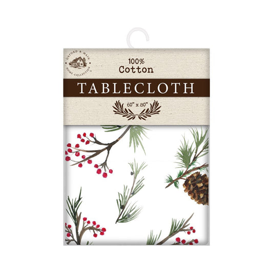 60x80in 100% Cotton Premium Tablecloth - Christmas Berries
