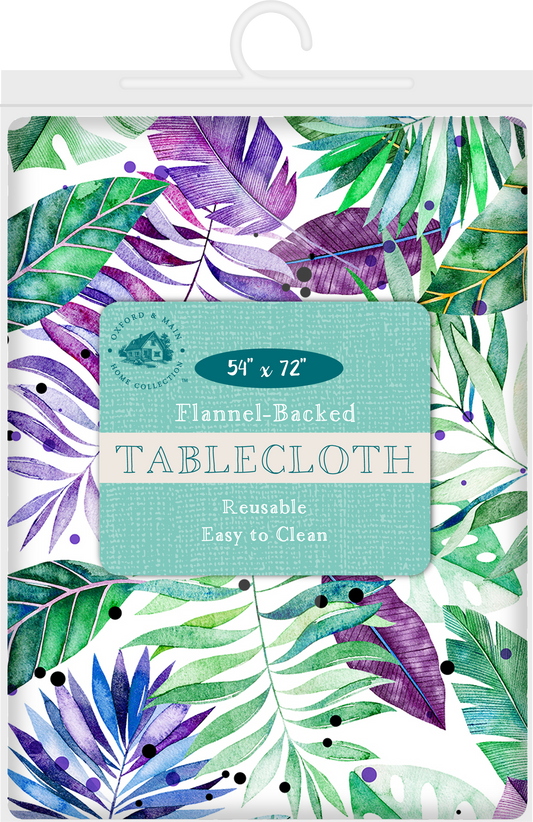 54X72in Vinyl Flannel-Backed Table Cover - Palm Beach