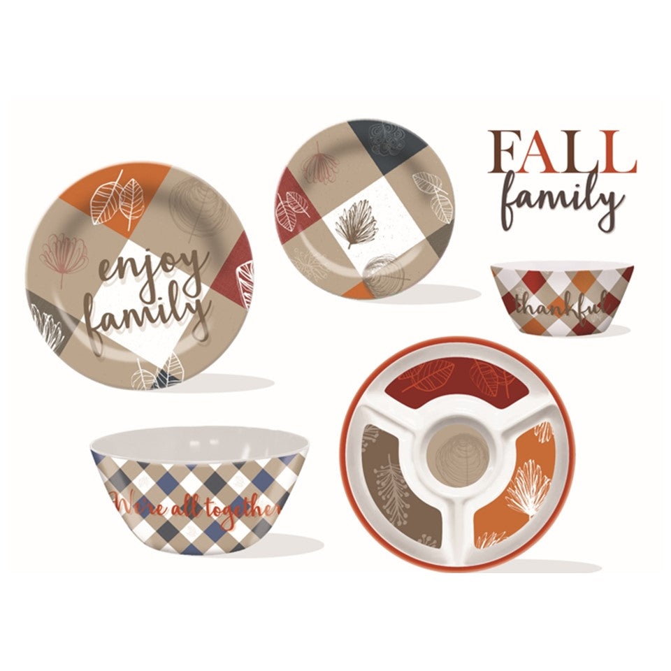 96pc Melamine Dinnerware Assorted PDQs (32in) - Fall Family