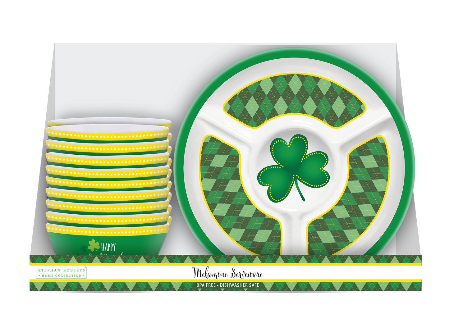 96pc Melamine Dinnerware Assorted PDQs (22in) - Happy St. Patrick's Day