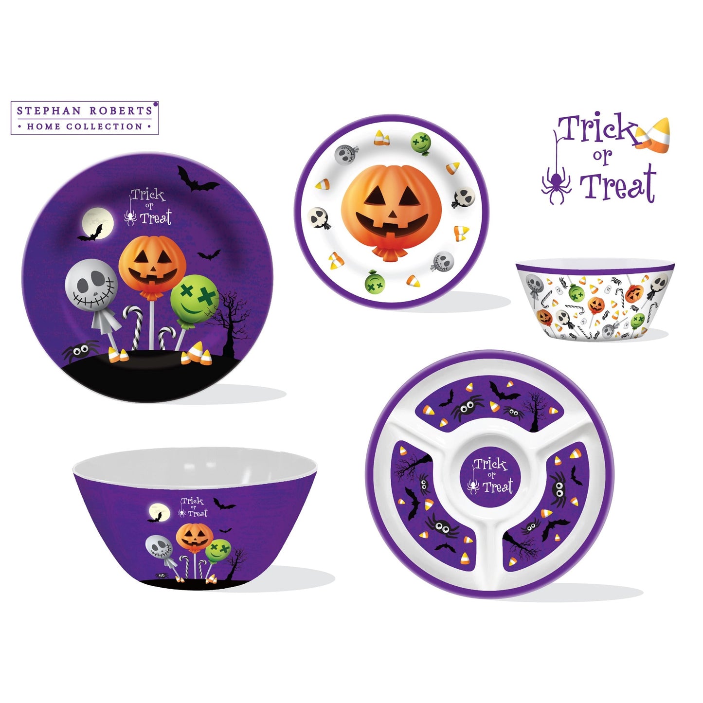 96pc Melamine Dinnerware Assorted PDQs (32in) - Trik Or Treat Lollipops