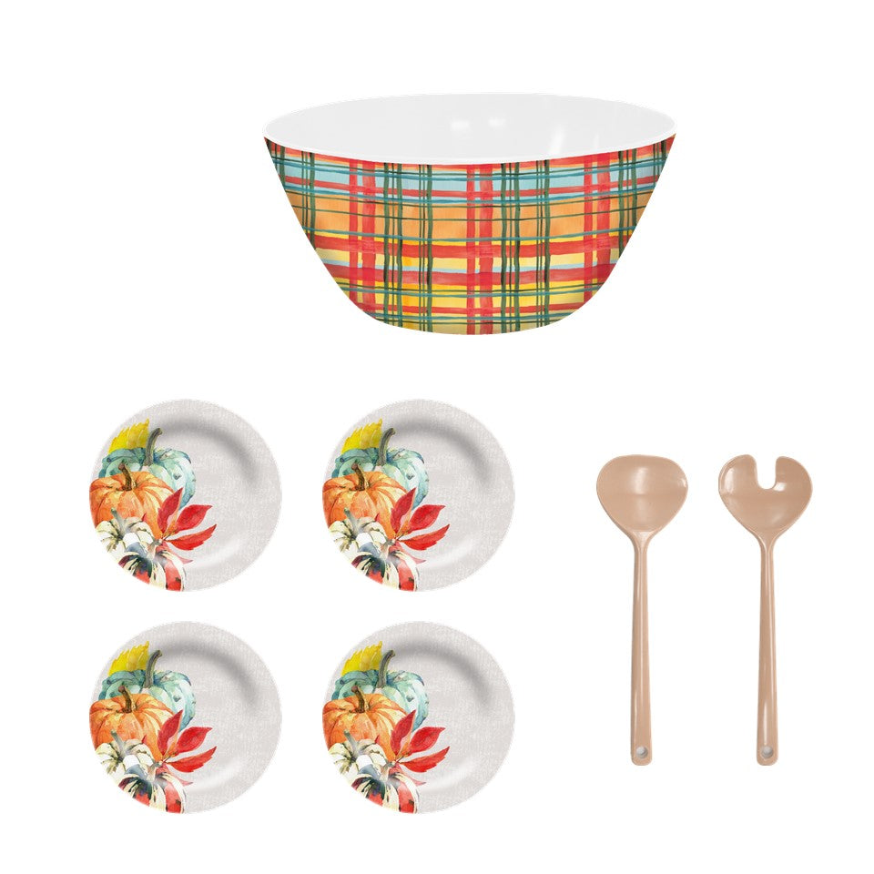 7pc Melamine Salad Serving Set - Harvest Plaid