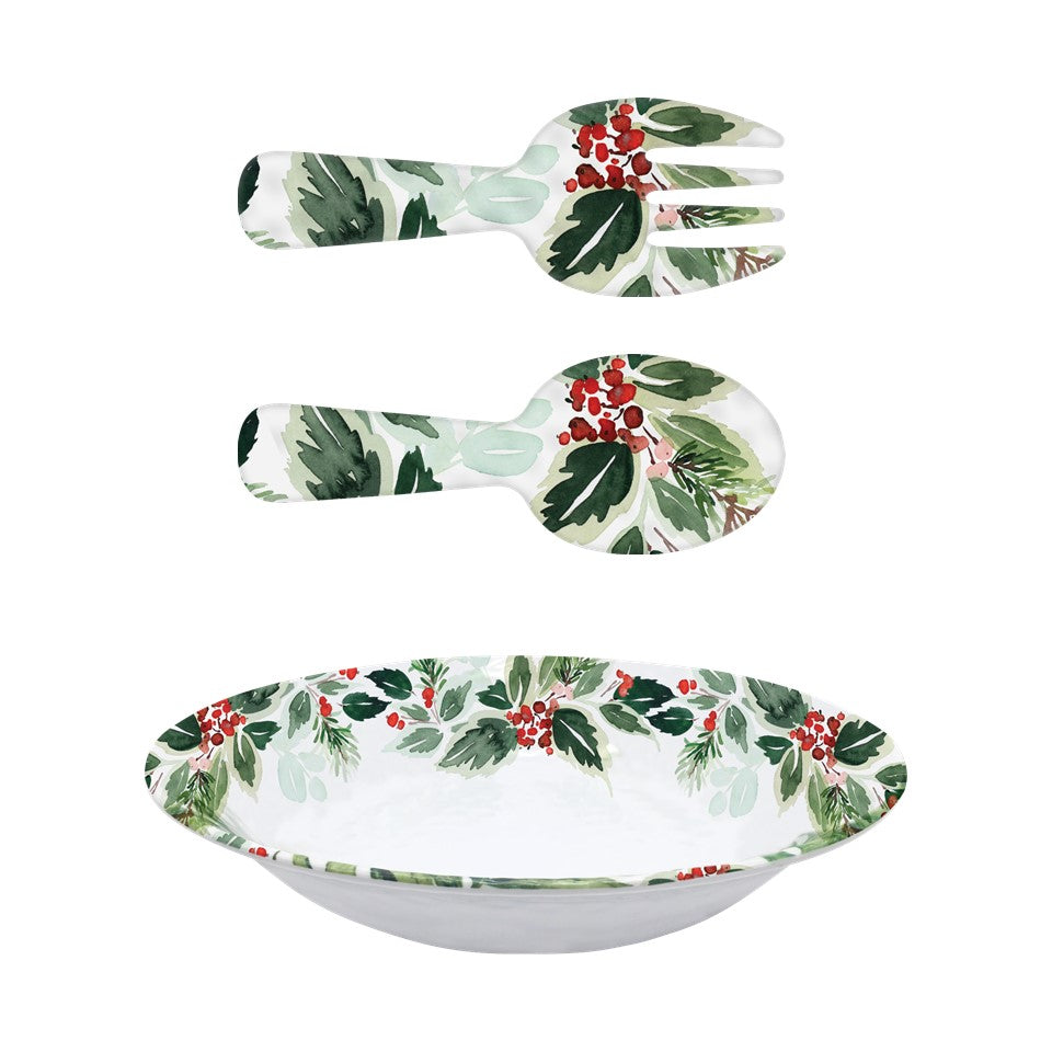 3pc Melamine Salad Serving Set - Merry Christmas