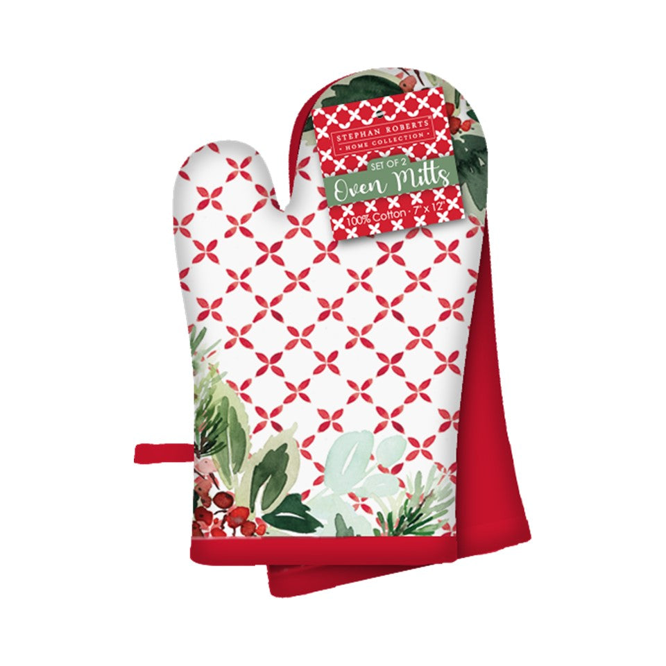 7X12in Cotton 2pc Oven Mitt Set  - Merry Christmas