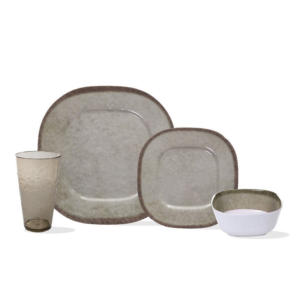 12pc Melamine / PS Soft Squared Dinnerware  (01pk E-Com) Set - Ryan Taupe