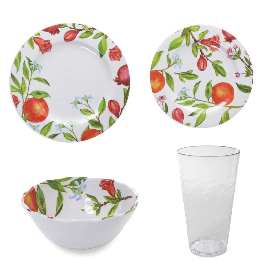 16pc Melamine / PS Dimpled Dinnerware (E-Com) Set - Marguerite