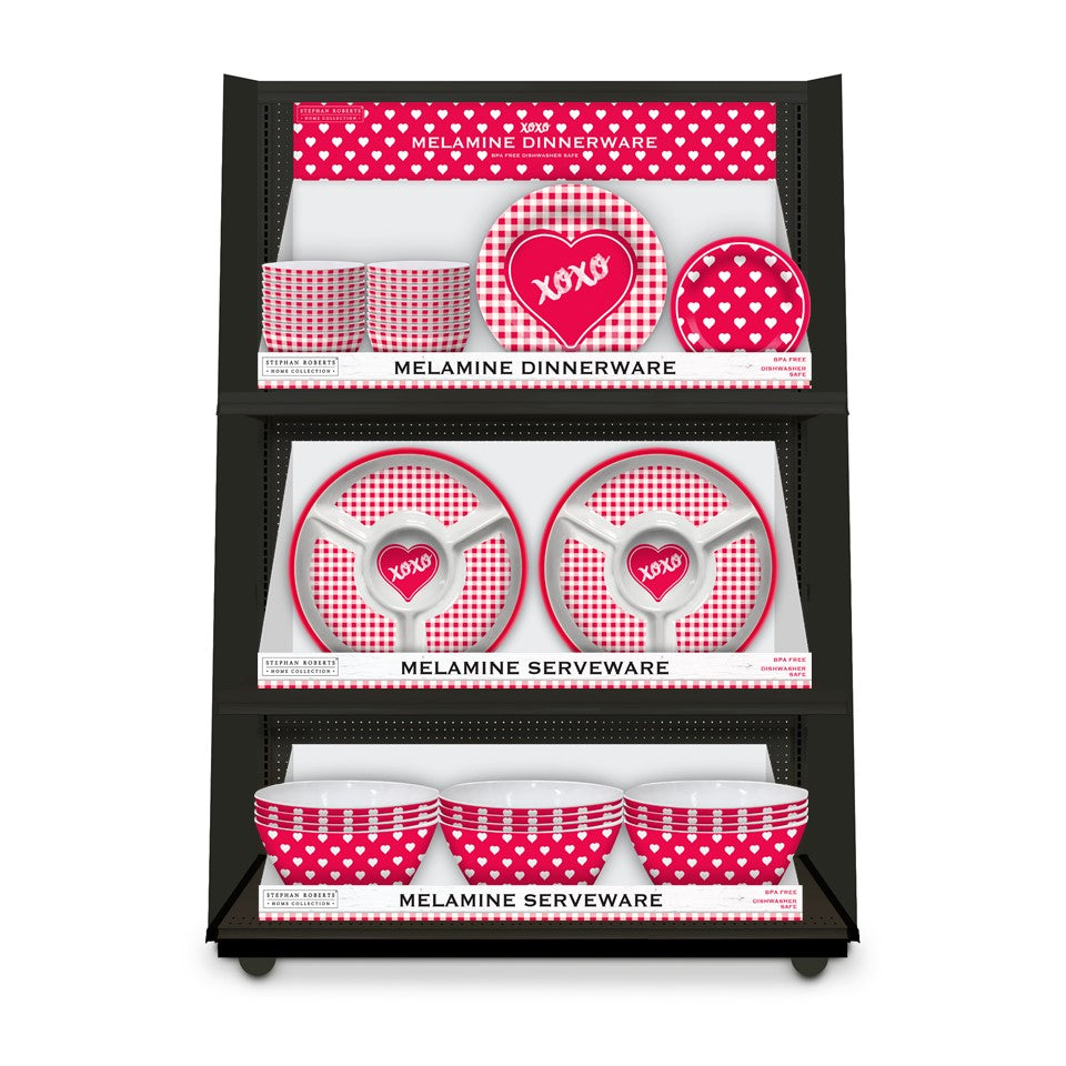 96pc Melamine Dinnerware Assorted PDQS (32in) - Gingham Valentine