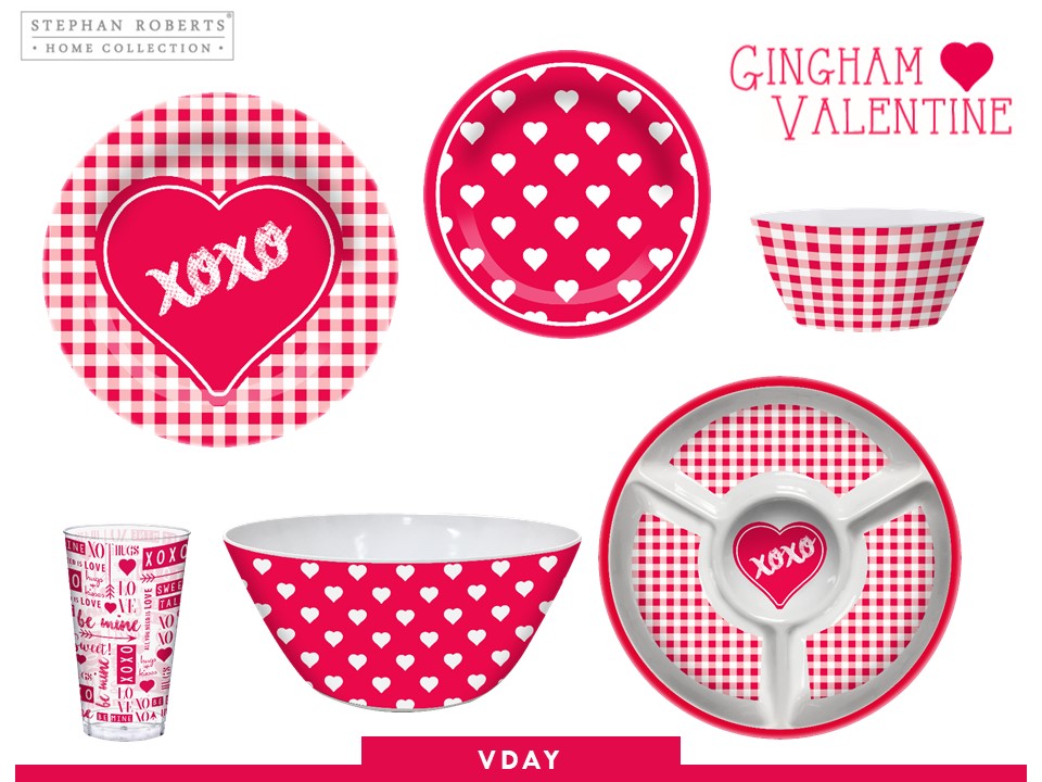 96pc Melamine Dinnerware Assorted PDQS (32in) - Gingham Valentine