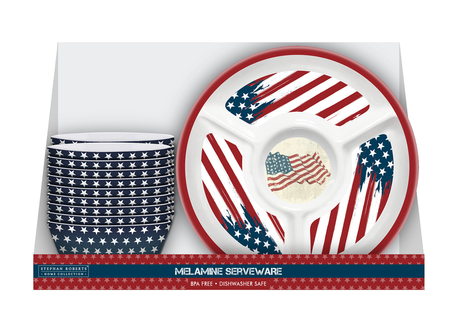 96pc Melamine Dinnerware Assorted PDQs (22in) - Memorial Day