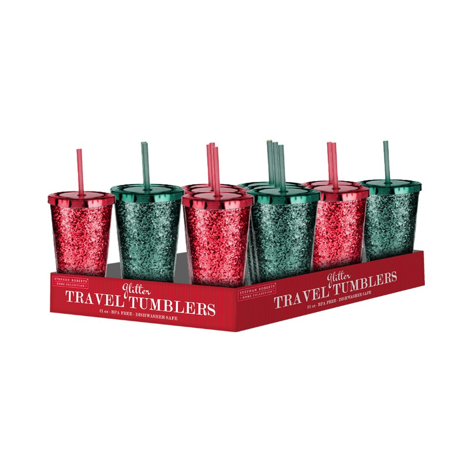 21oz AS Glitter Travel Tumbler PDQ - Christmas Cheer