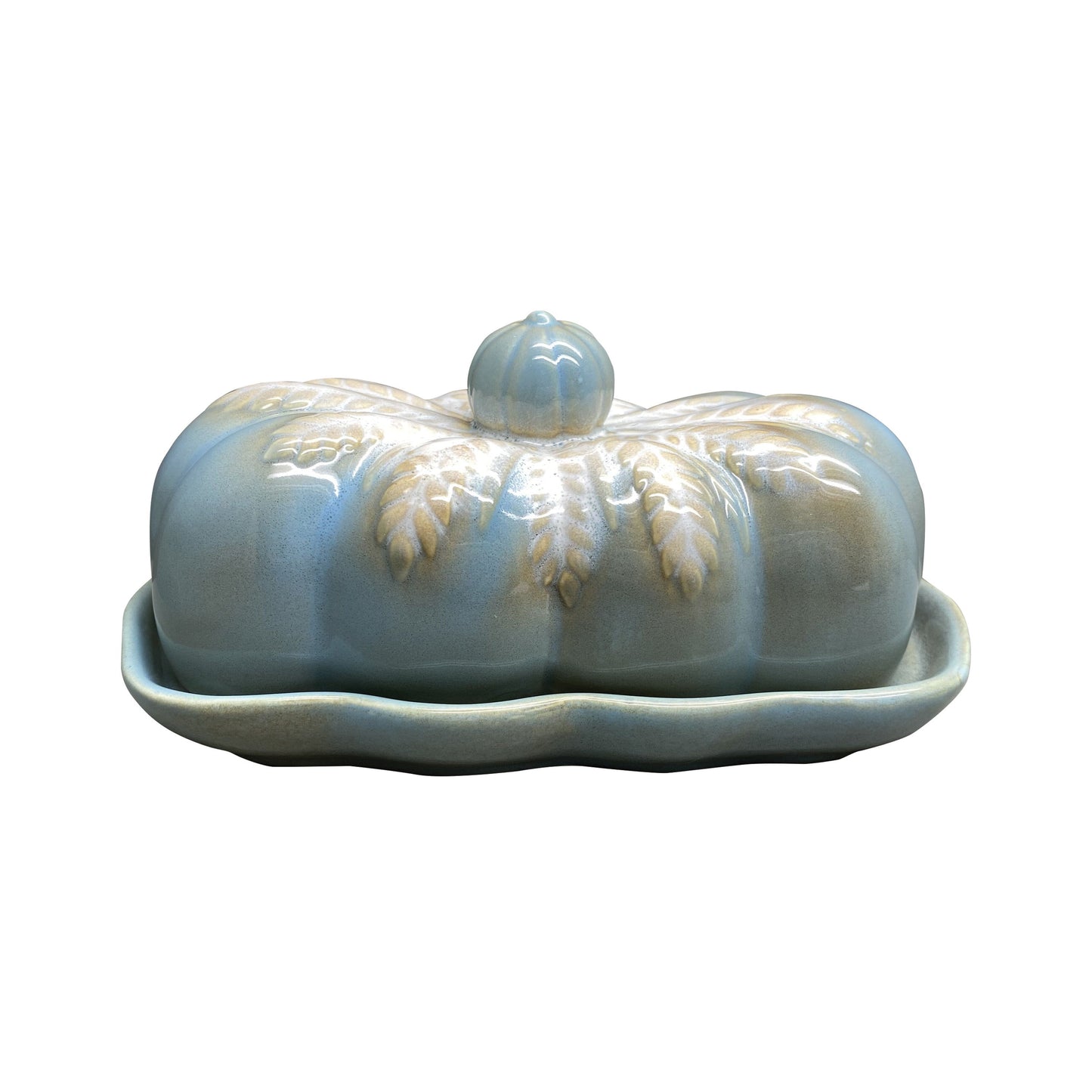 7X4in Stoneware Butter Dish  Watercolor Harvest Blue Pumpkin Collection - Watercolor Harvest Blue