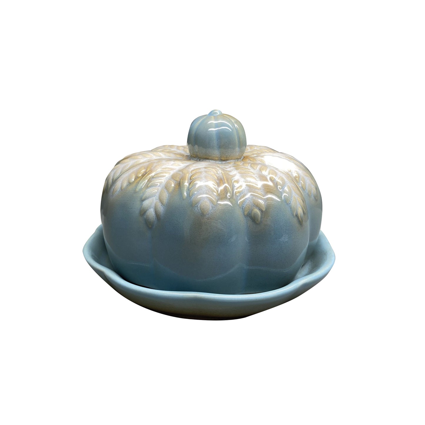 5in Stoneware Dome Dish  Watercolor Harvest Blue Pumpkin Collection - Watercolor Harvest Blue